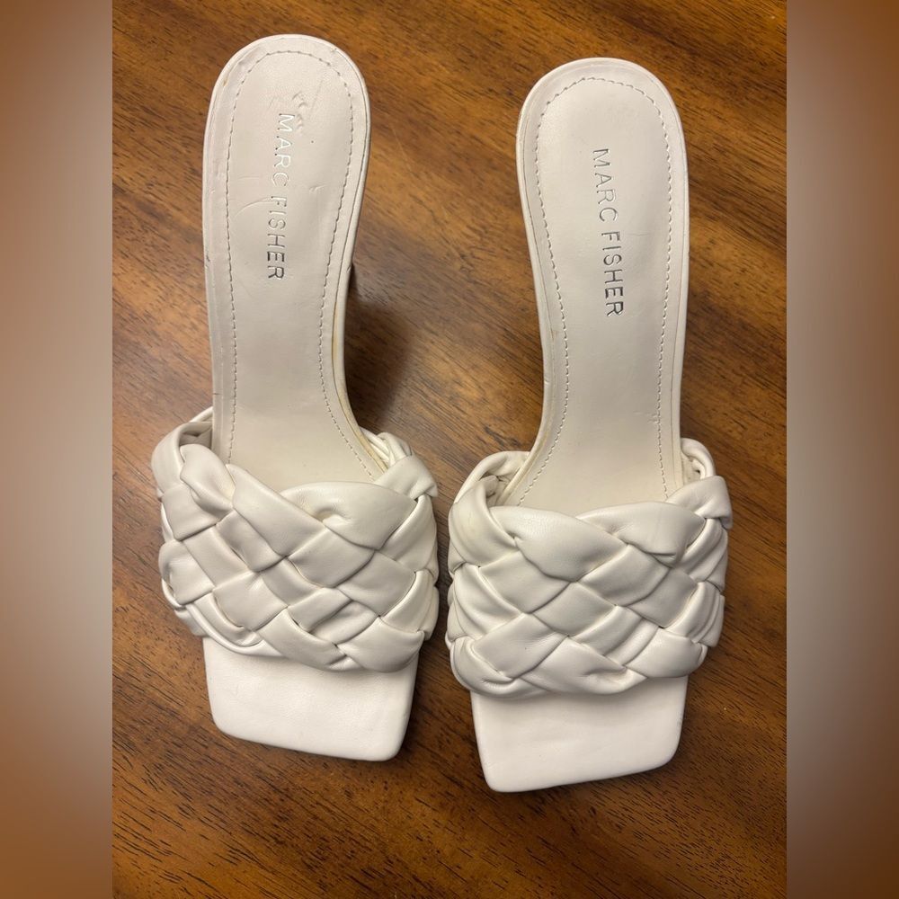 Marc Fisher Cream Braided Heeled Mules